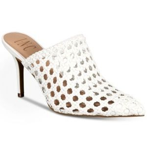 INC Celestia White Pointy Toe Woven Mules Heels